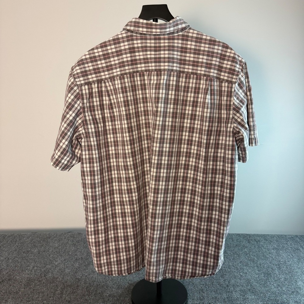 Carhartt Mens Relaxed Fit Plaid Short‎ Sleeve Button Down Shirt Grey Red 2XL - Picture 2 of 9